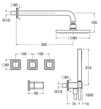 ITALY CRIIT619 - Shower mixer with diverter with overhead shower by CRISTINA Rubinetterie - view 3